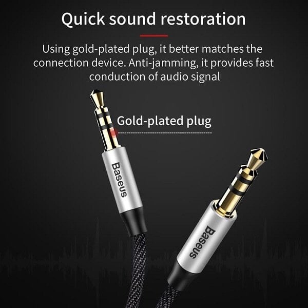 Baseus 3ft /1M 3.5mm Aux Auxiliary Cable Male to Male Audio Stereo Cord Baseus 3ft /1M 3.5mm Aux Auxiliary Cable Male to Male Audio Stereo Cord